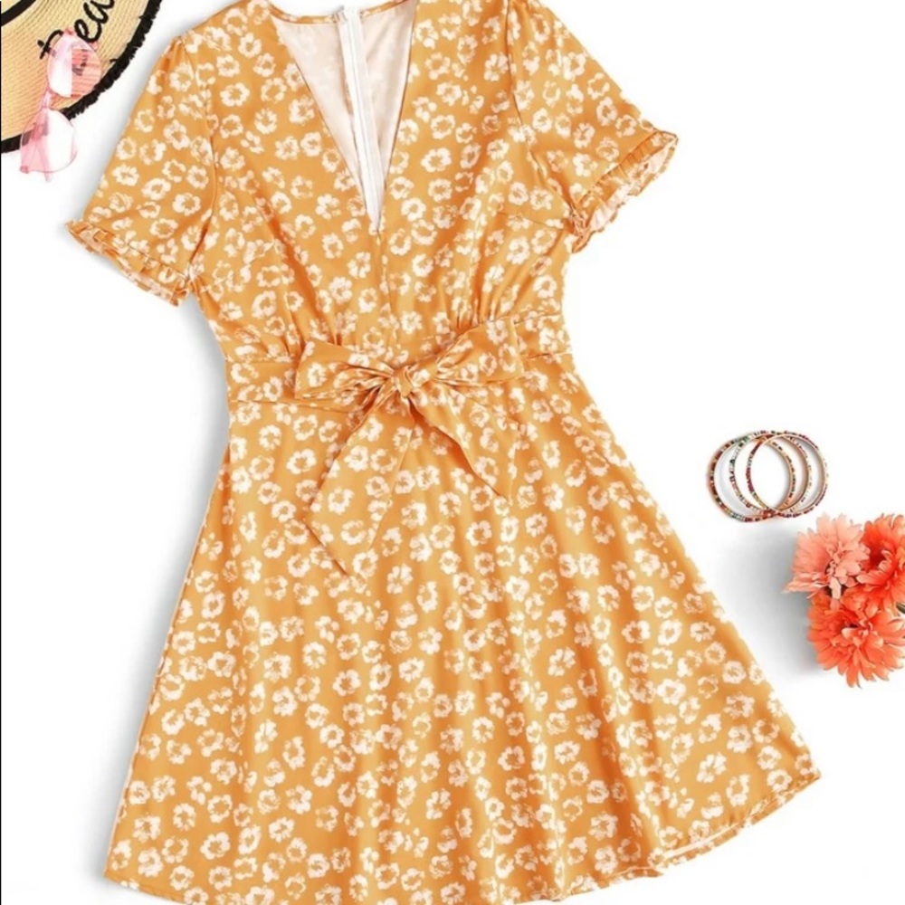 SHEIN Yellow Skater Dress